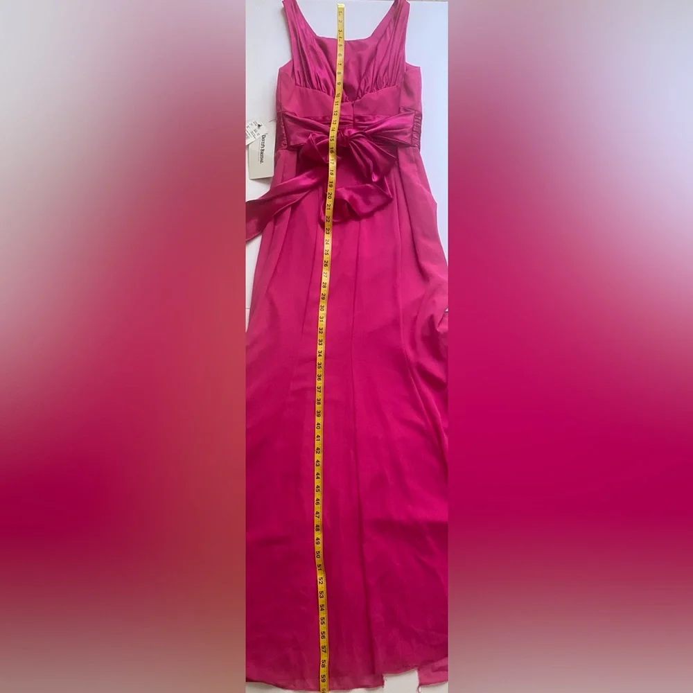 David’s Bridal Bridesmaid Chiffon Dress Size 6 Begonia Color Tie Back Satin Bow - Picture 9 of 16